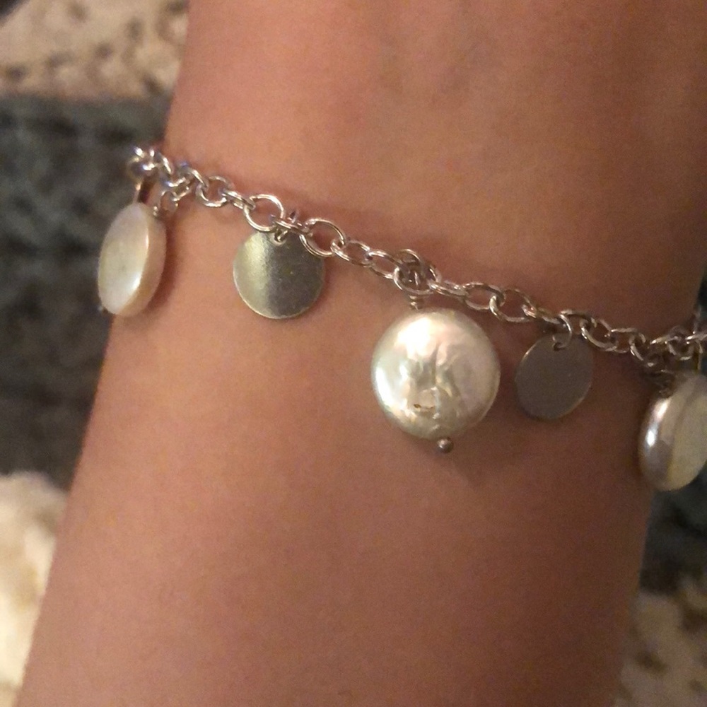 Sterling silver and pearl charm bracelet